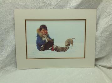 Inuit boy with puppies, Dorothy Francis, gallery print beschikbaar voor biedingen