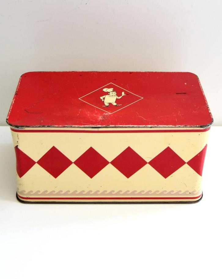 Vintage Bolletje koekblik, decoratief in gebruikte staat, Verzamelen, Blikken, Gebruikt, Koek(jes), Bolletje, Ophalen of Verzenden