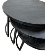Zwarte mangohouten salontafelset van drie stuks, 50 tot 100 cm, Minder dan 50 cm, Nieuw, Rond