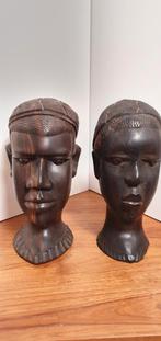 Twee hardhouten Afrikaanse bustes., Antiek en Kunst, Ophalen of Verzenden