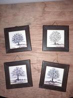 4 mini prenten schilderijtjes bomen, Huis en Inrichting, Woonaccessoires | Schilderijen, Tekeningen en Foto's, Minder dan 50 cm