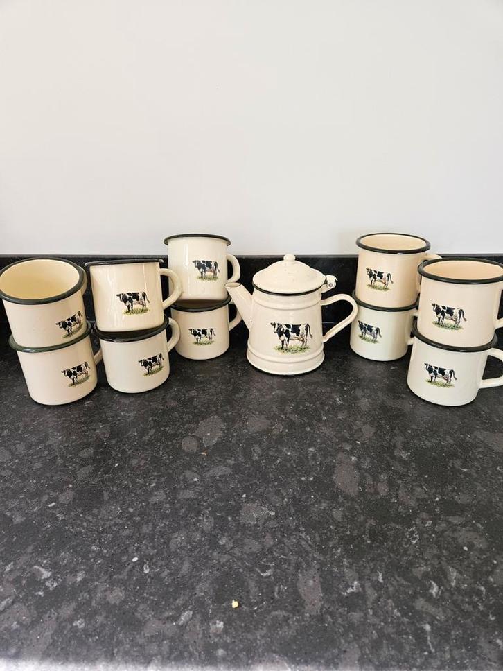 Emaille Koe Servies Set, Huis en Inrichting, Keuken | Servies, Gebruikt, Overige typen, Overige stijlen, Overige materialen, Ophalen of Verzenden
