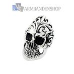 Rvs skull biker ring big grote ring doodskop RVS zilver, Sieraden, Tassen en Uiterlijk, Ringen, Heer, Nieuw, Zilver, IJzer of Staal