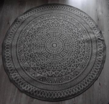 Mooi rond vloerkleed grijs met print, 160 cm doorsnee beschikbaar voor biedingen