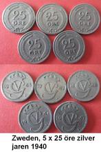 Zweden, 5 stuks zilveren 25 öre munten jaren 40, Ophalen of Verzenden, Overige landen, Setje, Zilver