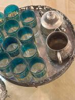 Thee servies verzilverd met 12 glazen verguld, Antiek en Kunst, Antiek | Servies compleet, Ophalen of Verzenden