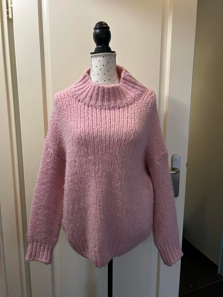 Warme licht roze wollen dames trui | Onesize, Ophalen of Verzenden, Zo goed als nieuw, Maat 38/40 (M), Roze