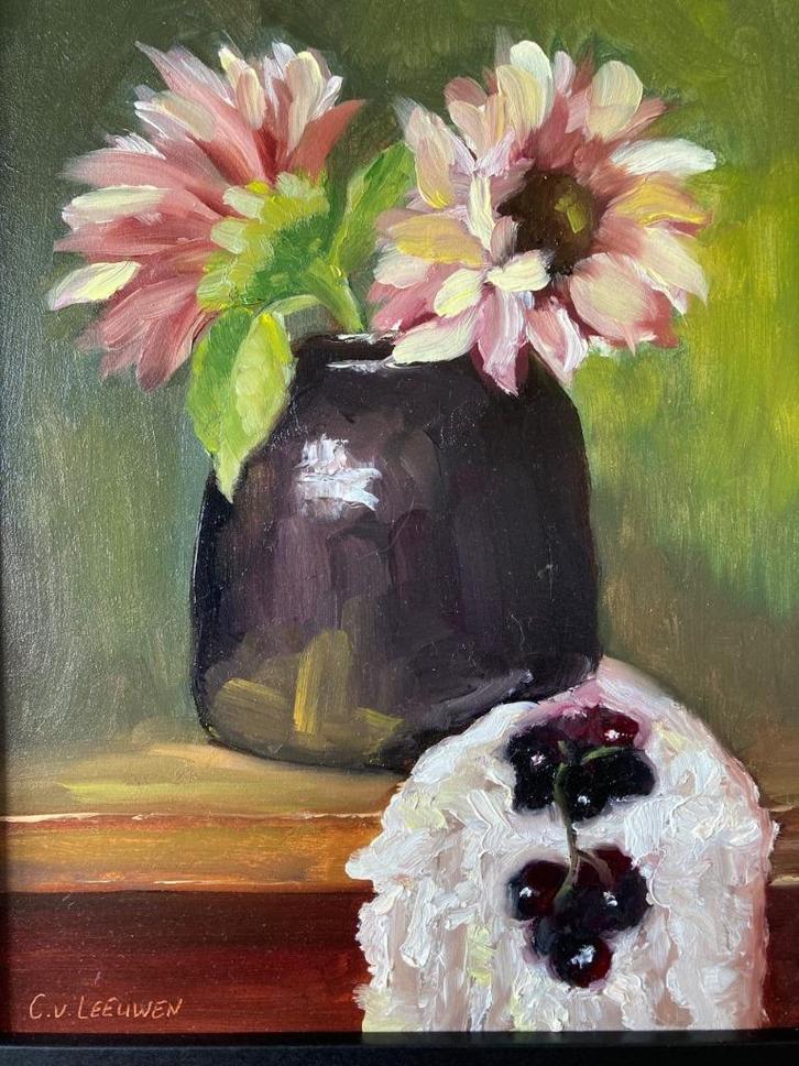 C van Leeuwen, stilleven vaas met bloemen en druiven, Antiek en Kunst, Kunst | Schilderijen | Klassiek, Ophalen