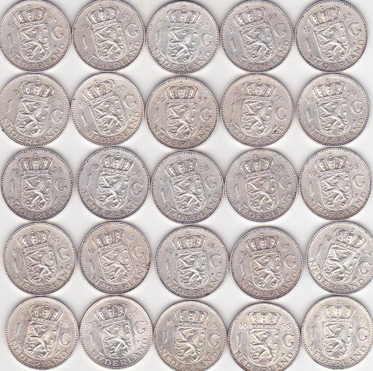 JULIANA GULDENS 25 STUKS ZILVER, Postzegels en Munten, Munten | Nederland, 1 gulden, Koningin Juliana, Zilver, Ophalen of Verzenden