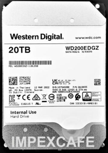 Western Digital 20TB 7.2K SATA 6Gb/s 3.5" Internal Hard Driv beschikbaar voor biedingen