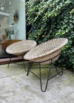 Vintage set rieten stoelen Rohe? Wicker Rattan ddr, Huis en Inrichting, Stoelen, Ophalen, Gebruikt, Bruin, Twee