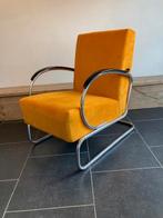 Gispen 407 fauteuil, chroom, nieuwe okergele ribstof, Design, 75 tot 100 cm, Zo goed als nieuw, Metaal
