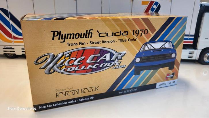 ACME Plymouth Cuda Trans AM Street Version Blue -  1970, Hobby en Vrije tijd, Modelauto's | 1:18, Zo goed als nieuw, Auto, Overige merken