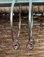 Zilver mooi blijvende hoops 5cm met biba kralen roze, Oor- of Traguspiercing, Nieuw, Ophalen of Verzenden, Zilver