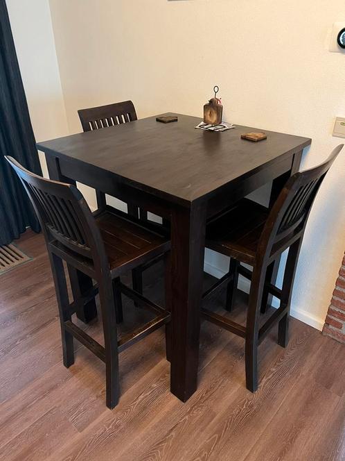 Hoge eetkamertafel / bartafel (2 stuks) met 5 krukken, Huis en Inrichting, Complete eetkamers, Gebruikt, Ophalen
