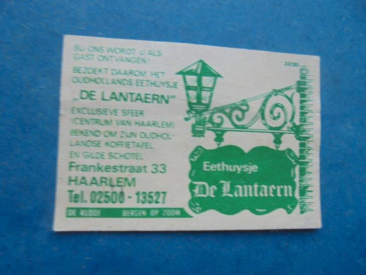 Oud luciferetiket Eethuysje De Lantaarn in HAARLEM, Verzamelen, Rookartikelen, Aanstekers en Luciferdoosjes, Gebruikt, Luciferdoosjes of -merken