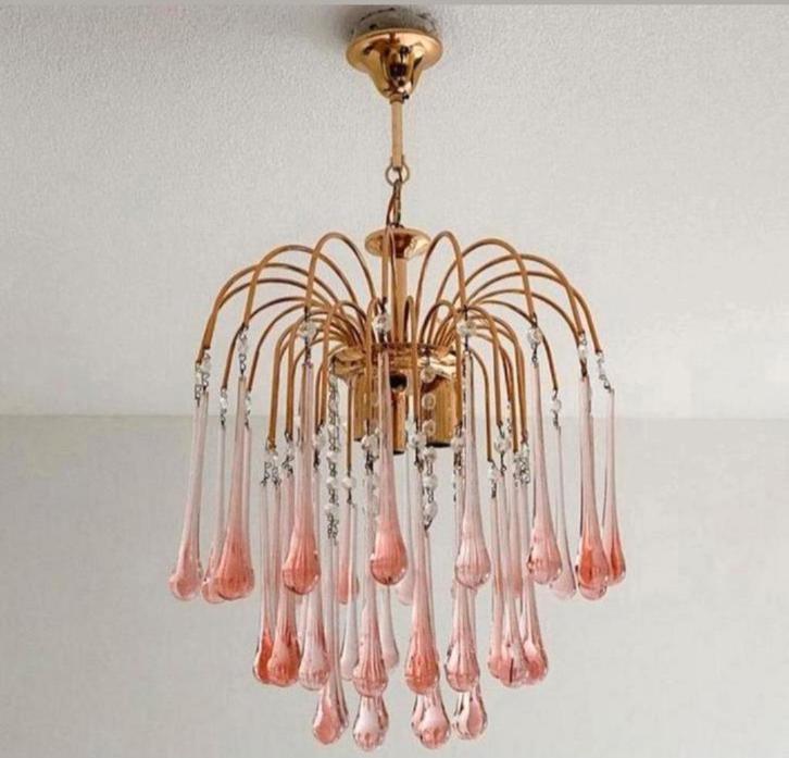 Vintage teardrop waterval kroonluchter – Murano glas, Huis en Inrichting, Lampen | Kroonluchters, Gebruikt, Glas, Ophalen