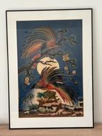 Indonesisch doek schilderij vogels. Met lijst 61,5 x 85,5 cm, Ophalen, Gebruikt, Overige typen, 75 cm of meer