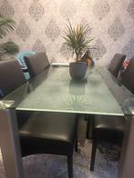 Glazen eettafel met 6 stoelen, Ophalen, 50 tot 100 cm, Vijf personen of meer, 150 tot 200 cm