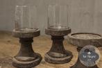 Waxinehouder glas op houten voet stoer sober landelijk, Verzenden, Nieuw, Hout, Kandelaar