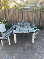 Prachtige grote eikenhouten tuinset tafel en bank, Ophalen, Gebruikt, 6 zitplaatsen, Bank