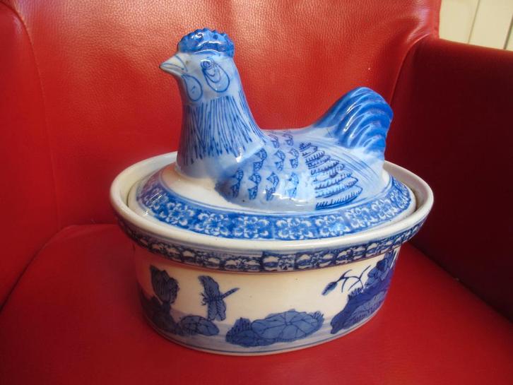oude Terrine als kip porcelein geinig 24cm deksel schaal, Antiek en Kunst, Antiek | Porselein, Ophalen of Verzenden