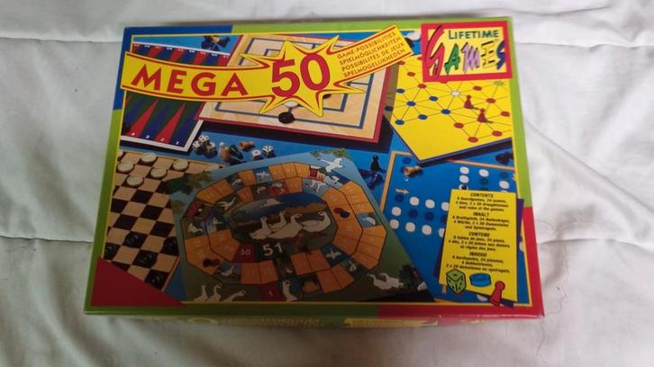 ZGAN Lifetime Games Mega 50 Spellendoos, Hobby en Vrije tijd, Gezelschapsspellen | Bordspellen, Zo goed als nieuw, Een of twee spelers