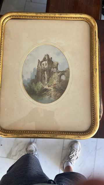 Oude Schilderij met Gouden Lijst beschikbaar voor biedingen