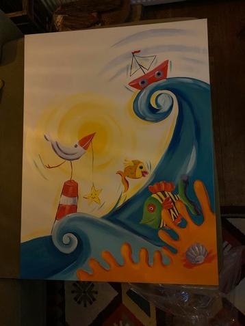 Vrolijk Schilderij met Zeeleven beschikbaar voor biedingen