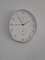 Gouden Ovale Wandklok met Thermometer en Hygrometer, Huis en Inrichting, Ophalen of Verzenden, Nieuw, Analoog, Wandklok