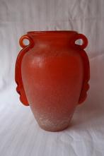 Vintage Murano Scavo rood en amberina glas vaas c 1950-1960, Ophalen of Verzenden