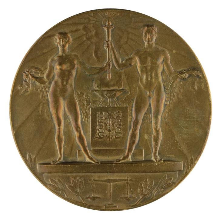 J.C. Wienecke - Penning, 1928 : Olympische Spelen Amsterdam, Postzegels en Munten, Penningen en Medailles, Brons, Nederland, Verzenden