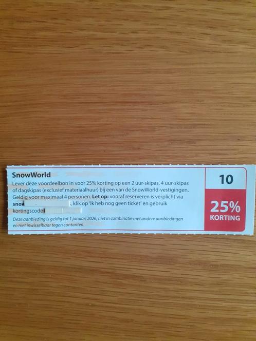 SNOWWORLD 25% KORT OP SKIPASSEN GELDIG IN ALLE VESTIGINGEN!, Tickets en Kaartjes, Kortingen en Cadeaubonnen, Drie personen of meer