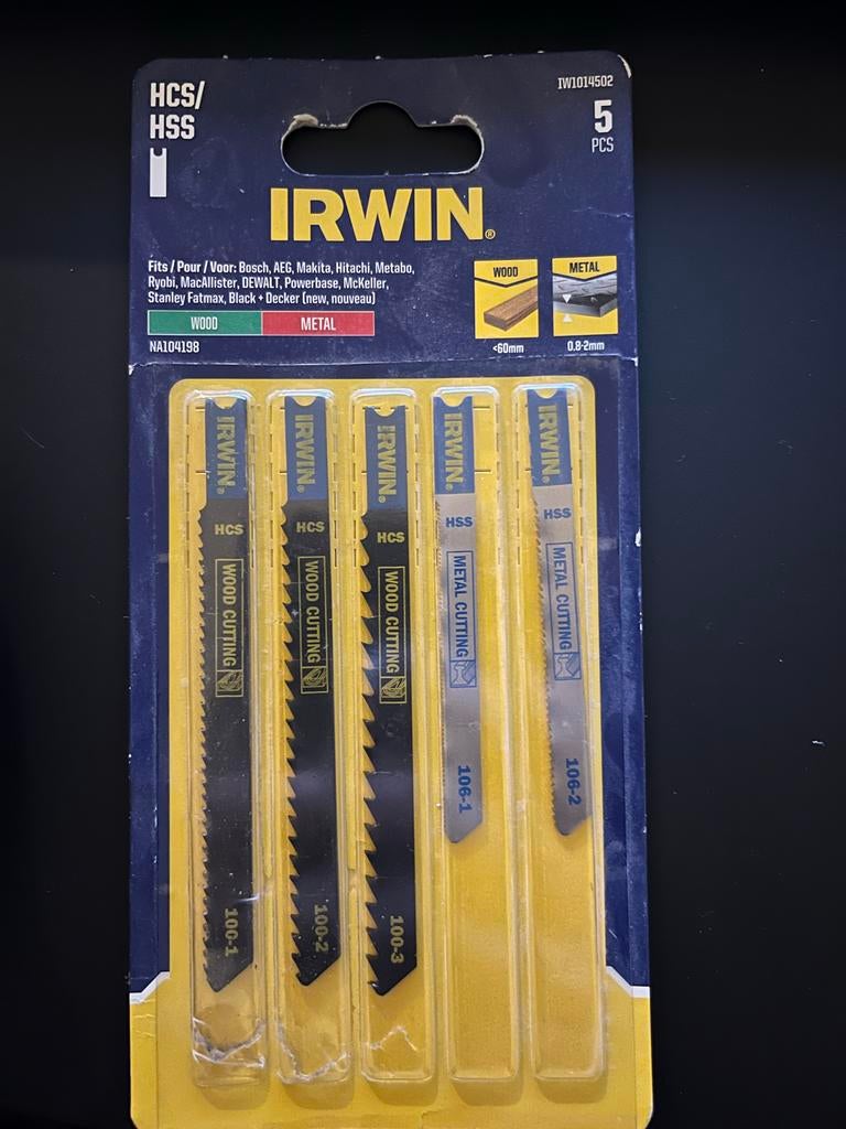 Irwin Decoupeerzaagbladen U-aansluiting Hout & Metaal - 5 st, Doe-het-zelf en Verbouw, Gereedschap | Zaagmachines, Ophalen, Decoupeerzaag
