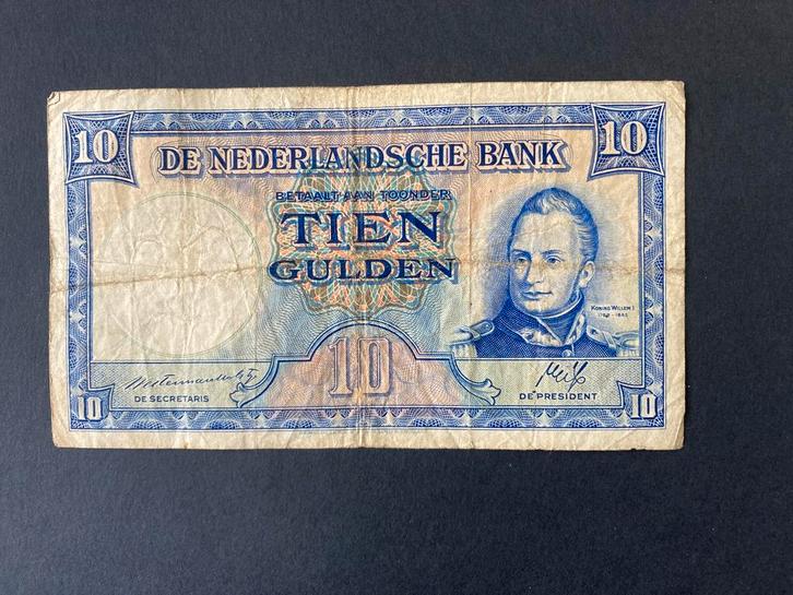 10 gulden 1945 Willem 1 Staatsmijnen incorrect jaartal, Postzegels en Munten, Bankbiljetten | Nederland, Los biljet, 10 gulden