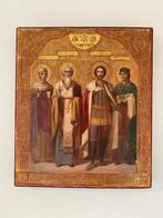 Russisch Ikoon , vier heiligen 19e eeuw, Antiek en Kunst, Ophalen of Verzenden