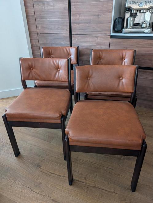 Cognac kleurige eetkamerstoelen - set van 4, Huis en Inrichting, Stoelen, Gebruikt, Vier, Hout, Leer, Bruin, Ophalen