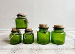 Vintage groen glazen opbergpotjes / apothekerspotjes kurk, Huis en Inrichting, Keuken | Potten en Pannen, -, -, Ophalen of Verzenden