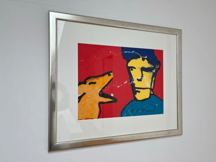 Herman Brood zeefdruk 'Herman en Iggy' met lijst, Antiek en Kunst, Kunst | Schilderijen | Abstract, Ophalen