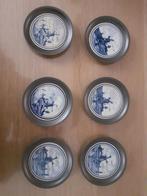6 tinnen onderzetters met delftsblauw tegeltje, Ophalen of Verzenden