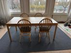 Houten eettafel met 4 stoelen - Uitschuifbaar, Huis en Inrichting, Tafels | Eettafels, Ophalen, Gebruikt, Eikenhout, 50 tot 100 cm