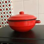 Rood Emaille Deksel Schaaltje Ø 14 cm, Ophalen of Verzenden, Gebruikt, Overige materialen, Pot, Bus of Blik