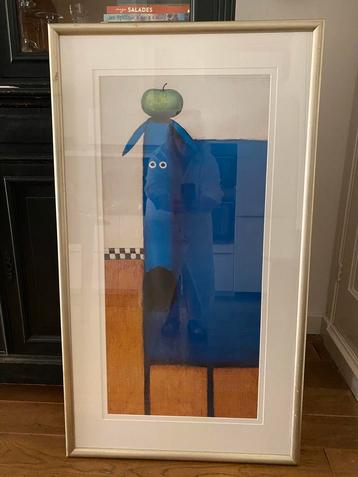 Blauwe hond met appel. Daniel Patrick Kessler. beschikbaar voor biedingen