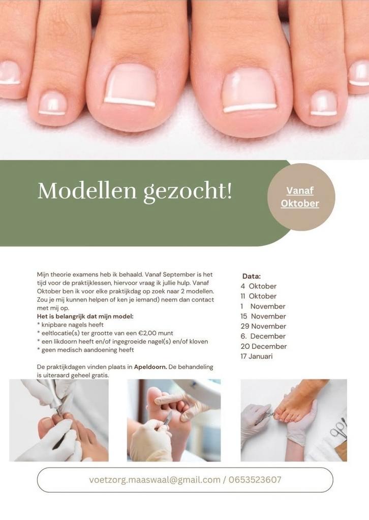 Pedicure modellen gezocht !, Sieraden, Tassen en Uiterlijk, Uiterlijk | Lichaamsverzorging, Nieuw, Overige typen, Ophalen of Verzenden