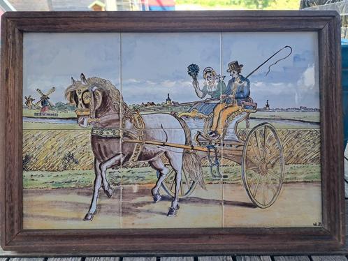Tegel Tableau - Paard en Wagen in Lijst, Antiek en Kunst, Antiek | Wandborden en Tegels, Ophalen of Verzenden