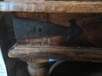 Rustieke houten salontafel met giet/smeedijzeren beslag boho, 50 tot 100 cm, 100 tot 150 cm, Gebruikt, Rechthoekig