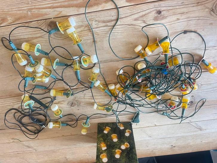 2x lichtslingers Heineken glas met bierviltjes rood/groen, Verzamelen, Biermerken, Zo goed als nieuw, Glas of Glazen, Overige merken