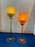 Tulp Waxinelichthouders - Groen & Oranje, Overige materialen, 25 tot 50 cm, Ophalen of Verzenden, Zo goed als nieuw
