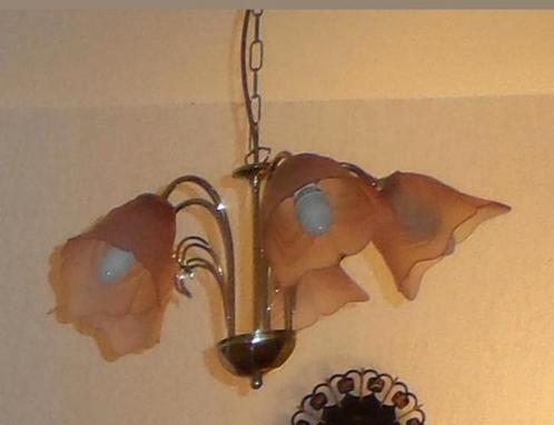 Messing Hanglamp met glazen kelken 2x, Huis en Inrichting, Lampen | Hanglampen, Zo goed als nieuw, Minder dan 50 cm, Glas, Ophalen of Verzenden