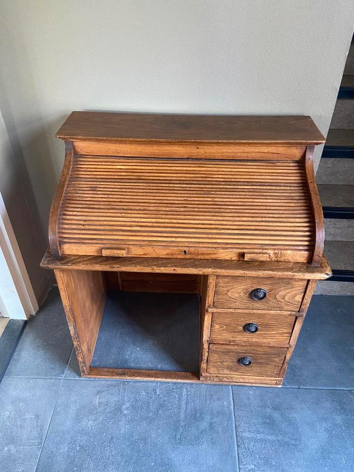 Uniek antiek eiken kinder rolluikbureau en mahonie krukje, Antiek en Kunst, Antiek | Kantoor en Zakelijk, Ophalen